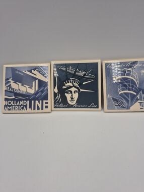 Three Delft Holland America Line Decorative Ceramic Tiles -